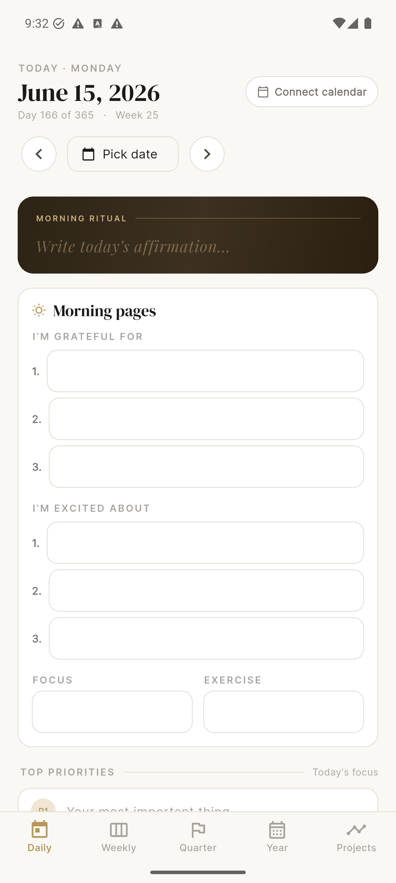 Horizon daily planner — daily overview screen